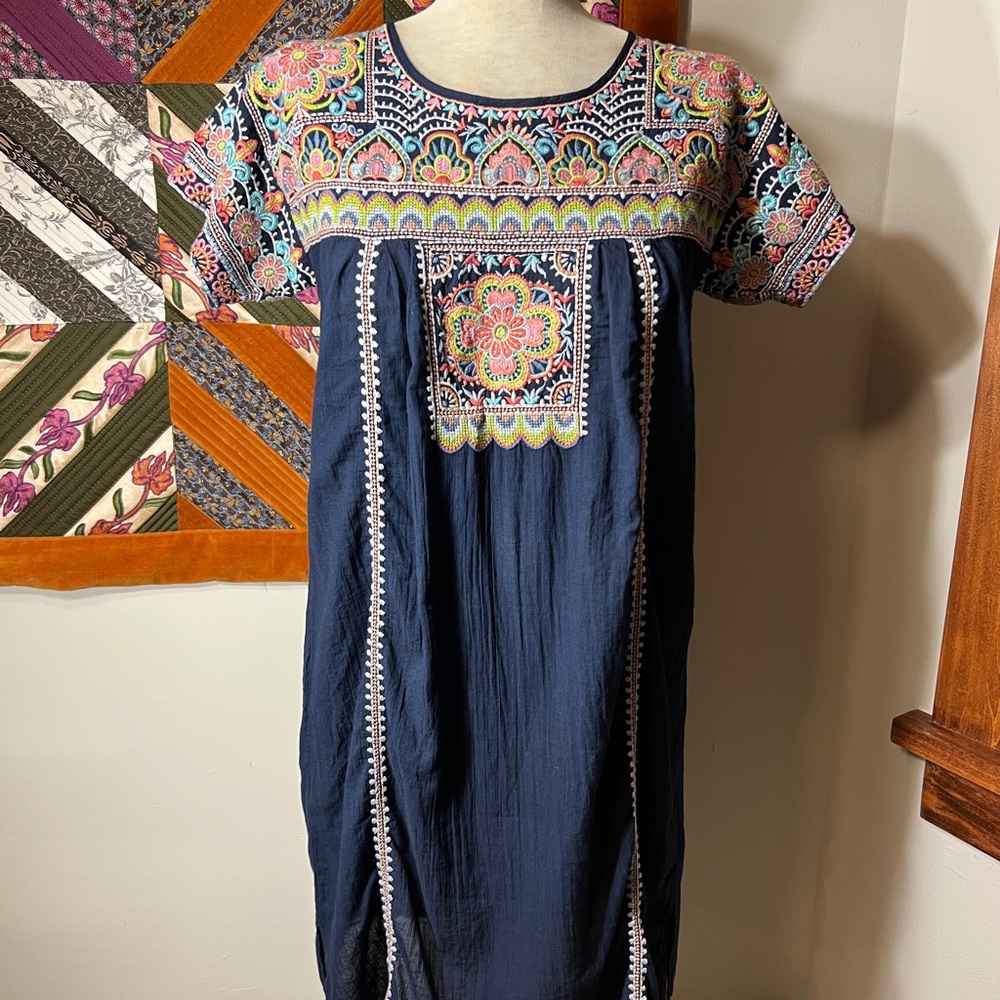Johnny Was Tamia Tunic, Intricate and Stunning Embroidery, Navy Blue